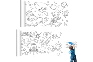 PMELCXD Rollo Papel para Pintar niños - 2 Rollos de Papel para Colorear - Temáticas del Fondo Marino y del Espacio - 118x11.8 Pulgadas - Fácil de Cortar y Pegar