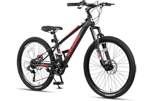 Glerc Skyline Kids Mountain Bike for boys girls, 20 24 inch kids bike for 6-18 year old teenagers, 21 speed bike with Kickatnd & front suspension & disc brakes,Multiple Colors