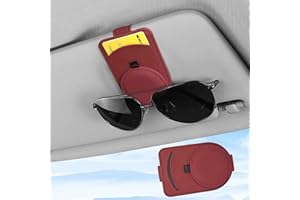upbeat Porta Occhiali da Auto, Clip per Occhiali da Sole per Auto, Portaocchiali Auto in Pelle, Supporto per Occhiali e Biglietti da Visita, Occhiali e Porta Biglietti da Visita, Rosso