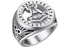 FaithHeart Anillo Hombre Nórdico Martillo de Thor Anillo Hip Hop Acero Inoxidable 316L Joyería Religiosa de Protección