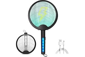 OZAVO Elektrische Fliegenklatsche 3000V 3 in 1 USB wiederaufladbare UV-hängende Insektenvernichter, Faltbar Elektrische Fliegenfänger für Mücken, Fliegen, Motten - Schwarz