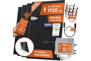 Solarway 1740W Centrale Balcon 1600W Prise complète, 4 x 435W modules JaSolar, 2 x onduleurs Deye avec APP&WiFi + accessoires, Plug&Play (support balcon)