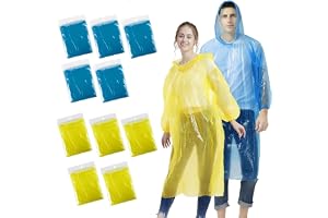 Puedno 10 stycken transparent regnponcho, engångsregnponcho för kvinnor, män, regnponcho med huva och elastisk manschett, vat
