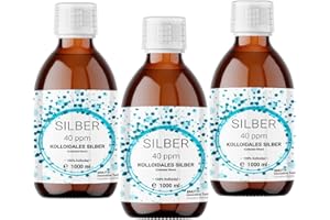 BMUT 3 x 1000 ml de plata coloidal (40 ppm) en botella de cristal ámbar | agua de plata | agua pura | 100% coloidal