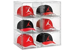 SCAVATA Hut-Organizer-Box, stapelbar, transparent, für Baseballkappen, Behälter mit magnetischer Tür für Hüte, Snapback-Kappen-Aufbewahrung, Hutständer, Vitrine, hält je 8 Hüte (transparent)