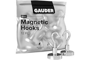 GAUDER Strong Magnetic Hooks | Neodymium Hooks for Fridges and Whiteboards | Silver Magnets for Hanging
