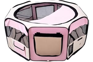 PawHut Portable Cat Dog Playpen Pet Puppy Rabbit Guinea Pig Pen Run Dia 90 x 41H cm Indoor & Outdoor Pink