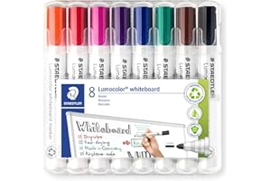 ‎STAEDTLER STAEDTLER Whiteboard-Marker Lumocolor, trocken und rückstandsfrei abwischbar von Whiteboards, ca. 2 mm Linienbreite, hohe Qualität, Rundspitze, Set mit 8 Farben, 351 WP8