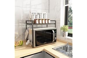 DAWNYIELD Étagère extensible à 2 Niveaux pour four à Micro ondes avec 3 Crochets de Suspension Support à micro-ondes Organisateur de Rangement de Cuisine