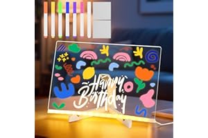 LustLocke Pizarra de Mensajes con LED luminosa, 30x20 cm, Pizarra de luz Magica Acrílica, Pizarra luminosa Transparente Borrable, incluye 7 Bolígrafos de neón, Regalo creativo para Niños, Novia, Mamá