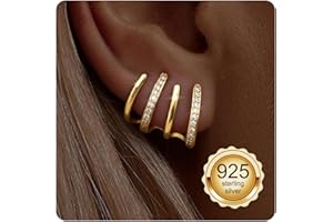 Adramata Boucles d'Oreilles Argent 925 pour Femme Plaquée Or 14 Carats Double Creoles Or/Argent 4 Broches Wrap Boucles d'Oreilles Piercings Oreille Helix Tragus Piercing Bijoux