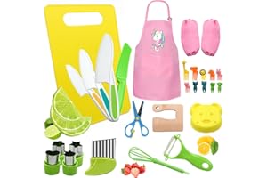 YTACREA Couteau Cuisine Enfant, Ensemble de 27 Couteaux de Cuisine pour Enfants Couteau Enfant pour couper et cuire des fruits ou légumes pour les tout-petits, avec couteau en bois, planche à découpe