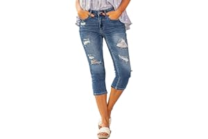 Roskiky Jeans Capri da donna, a vita alta, skinny a coste