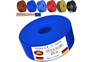 MAS PREMIUM Cable de 5 a 100 m H07 V-K 10 mm² negro, marrón, azul oscuro, amarillo verdoso, azul claro o rojo, cable individual flexible (azul oscuro, 25 m)