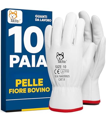 Guanti Pelle Uomo Guanti Da Lavoro In Pelle Bovina Taglia 10-12 - PPE Categoria 2, Colore Bianco Guanti Taglia 10-12 - Foto 5