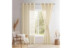 DWCN Sheer zestaw 2 zasłon z woalu, na przelotkach, przezroczyste zasłony do sypialni, pokoju dziecięcego, salonu, beżowe, 225 x 140 cm (wys. x szer.)