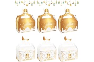 MECCTUCK 12Pcs Boîtes Cadeaux, Boite Gateau Eid Mubarak, Aid Mubarak Boite Cadeau, Boite Eid Mubarak, Cadeau Aid Moubarak, Boite Ramadan, Eid Mubarak Boite Gateau pour Enfants Emballage de Bonbons Ramadan