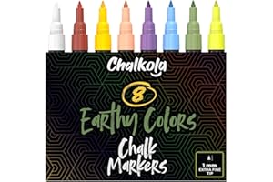 CHALKOLA Extra Fine Tip Chalkboard Chalk Pens | 1mm Nib | Pack of 8 Classic Earth Colors | Non-Toxic Wet-Erase Liquid Chalk Ink Markers