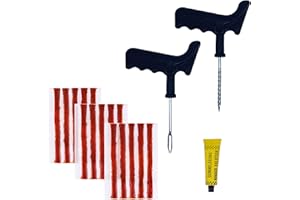 BRICOESPA Kit Antipinchazos | Kit Para Reparar Pinchazos De Neumáticos De Coche Y Moto | Compuesto Por 15 Mechas, 2 Herramientas en T y un sellador de neumaticos para la reparacion del neumatico