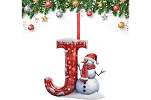 YXBWM 26 Letter Christmas Tree Decorate,Personalized Acrylic Letters Snowman Ornaments,Custom A to Z Hanging Christmas Pendant for Family Friends,for DIY Crafts Decorations, Home Party Festival Decor (J)