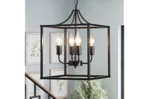 ‎QCYUUI Qcyuui Industrial Metall Laterne Kronleuchter 4-Licht Höhenverstellbare Bauernhaus Decke Pendelleuchten, Rustikale Schwarz Kücheninsel Hängende Leuchte Für Foyer Flur Esszimmer