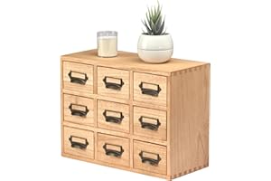 KIRIGEN Holz Schublade Organizer Desktop Storage Cabinet Box Schubladen für Home Office Desk Organisation und Lagerung 9 Schublade Mini Kommode mit Metallgriffen Natur