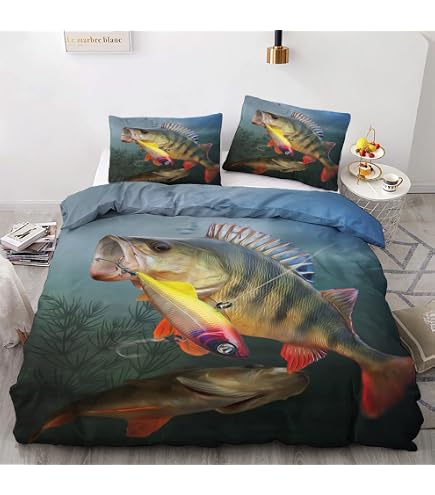 BANBE Bettwäsche-Set 135x200 Cm – Superweiche Mikrofaser-Bettwäsche Mit Cartoon-Hecht-Muster & Verstecktem Reißverschluss