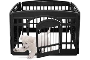 Iris Ohyama Welpenauslauf mit 4 Paneelen und abschließbarer Tür, H60cm, Schwarz, Katzengehege, Hundebox, Für Outdoor, Indoor, Welpenlaufstall, Hundezaun, Welpenzaun, Laufstall Hund, CI-604E WD