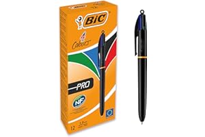 BIC 4Colori Pro, Set Penne 4 Colori a Sfera a Scatto, Cancelleria Scuola e Ufficio, Punta Media (1.0 mm), 12 Unità