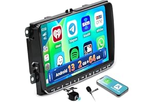 HIKITY 2+64G Android 13 Radio Coche para VW Golf 5 6 Polo Passat con Carplay Inalámbrico Android Auto GPS, 9 Pulgadas Bluetooth Autoradio 2 DIN con Pantalla Táctil RDS/FM/WiFi USB +Cámara Trasera Canbus