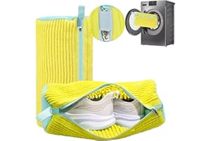 AMALAN EU 2Pcs Shoe Washing Bags for Machine - 40x20cm Laundry Bags with Secure Zipper | Wash Trainers, Sneakers, Bras, Delicates | Durable Oxford Fabric, Shock Absorbing (Yellow)