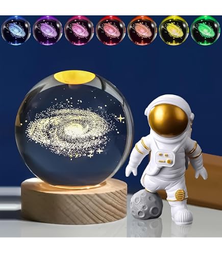 3D Kristallkugel-Nachtlicht 'Sonnensystem' – LED-Planetenlampe Mit Holzsockel, USB-betrieben, 6 Cm Kugel