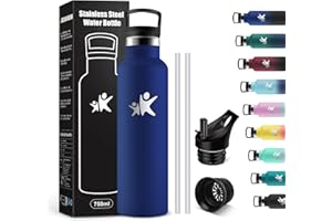 KollyKolla Gourde Isotherme 750ml, Bouteille Isotherme en Acier Inoxydable, Bouteille d'eau sans BPA, Gourde Inox avec Paille, Gourde Reutilisable pour l'École, Bureau, Extérieur, Camping, Yoga