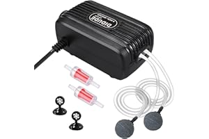 Cirulli Aquarium Luftpumpe,Extrem Leise Niedriger 20-40dB Regelbar Luftpumpe,Quarium Sauerstoffpumpe Doppel Ausgänge Luft Ventil Aquarium Air mit 2 Rückschlagventil für Aquarien von 3,8-300L