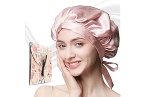 WAYMAYTECY Rose Bonnet en Soie Réutilisable, Bonnet de Sommeil Soie de Mûrier pour Femme, Bonnet de Nuit en Soie Femme Ajustable, Bonnet de Nuit pour Cheveux bouclés, Soin des Cheveux, Cadeau