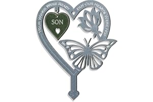 HOLLYLIFE Garden Memorial Plaque for Son Garden Stakes Grave Markers Cemetery Weatherproof Inserted Yard Sign Heart Shaped With Butterfly Flower Ornament Memorial Plaques and Garden Signs Present