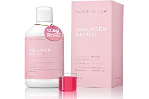 Swedish Collagen Deluxe | 12,500 mg Hydrolysed Marine Collagen Liquid Supplement - 500 ml, 20 Day Supply | Hyaluronic Acid, Biotin and Vitamin C for Healthy Hair, Skin, Nails and Joints | Sugar-Free