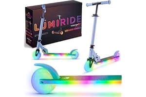 SUN BABY Lumi Ride Trottinette Enfant À partir de 3 Ans, LED - 7 Couleurs, 20 programmes - 3 Niveaux de réglage du Guidon, Frein à Pied, poignées Amovibles