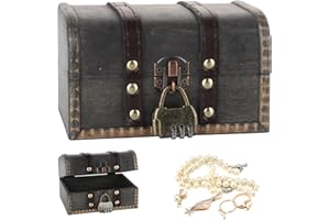 PLLYPE Vintage Holz Schatztruhe, Schatzkiste Holz mit Schloss, Holz Aufbewahrung Schatzkiste mit Deckel, Schatztruhe Kinder Holztruhe Schatzkiste für Aufbewahrung und Dekoration (16 x 12 x 9.5cm)
