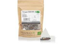 ‎FRISAFRAN FRISAFRAN | Chai Schwarztee in Bio Pyramide 30Ein | 60g | schwarzer Chai Tee | Taschen | Antioxidans und natürlicher Energiespender | entkoffeinierter Tee | Entgiftung | ohne Zusatzstoffe | Gewürztee