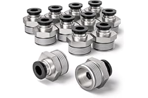Bwintech 12 piezas de tubería de 8 mm de diámetro exterior x 3/8 "hilo exterior BSP empuje directo para conectar la conexión neumática, PC8-03 liberación rápida de la conexión de tubería de aire