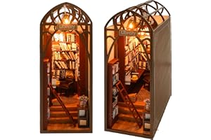 Cuteefun Bokvrå för gör-det-själv, miniatyrdockhus, läsvrå i trä, dockhuskit för vuxna att bygga, skapa din egen husmodell för födelsedagar (bibliotek)