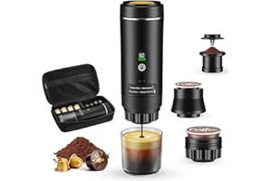 Machine à espresso portable 3 en 1, cafetière à batterie 20bars, mini machine à café nomade avec USB, écran LED, boîte de rangement, compatible café moulu et capsules, pour randonnée, bureau (Noir)
