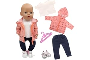 WANDERGO Ropa para muñecas de 35 a 43 cm, 5 piezas de ropa para muñecas con chaqueta, camiseta, pantalones, zapatos y perchas, accesorios de ropa para muñecas de bebé, niños y niñas, regalos