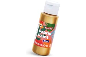 colozoo Gold Metallic Fabric Paint 60ml Lavable a máquina | Pintura textil de gran cobertura para tejidos claros y oscuros | Pintura textil para ropa, camisetas, bolsos, vaqueros