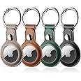 LETREEN Airtag Case, 4 Pack PU Leather Airtag Holder with Key Ring, Protective Air Tag Holder for Apple AirTag Case, Airtag Keyring for Luggage Keychain, Kids, Pet Collar Tracker Dog Cat