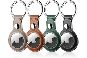 LETREEN Airtag Case, 4 Pack PU Leather Airtag Holder with Keyring, Protective Air Tag Holder Key Ring for Luggage Keychain, Kids, Pet Collar Tracker Dog Cat