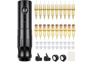 TATELF Máquina de cartucho de tatuaje con bolígrafo de 2 piezas 2200mAh batería 20 piezas Cartucho de agujas de tatuaje para tatuadores profesionales y principiantes