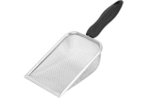 QWORK® Paletta per lettiera Piccola per Gatti, criceti, Uccelli, rettili - Setaccio per Sabbia in Acciaio Inossidabile - Rete 2 x 2 mm