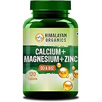 Himalayan Organics Calcium Magnesium Zinc Vitamin D3 & B12-120 Vegetarian Tablets